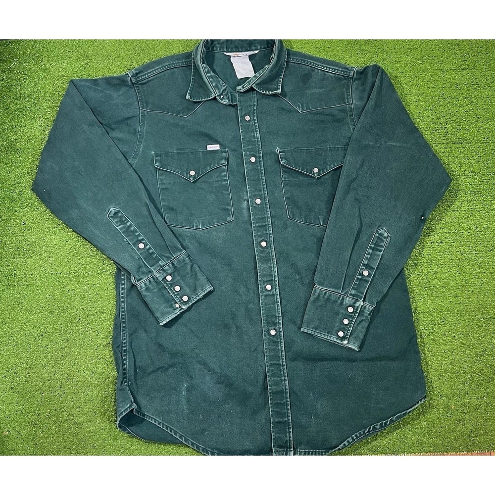 Vintage Carhartt Heavy Canvas Pearl Snap LG Waxed Canvas Work Shirt 90s USA